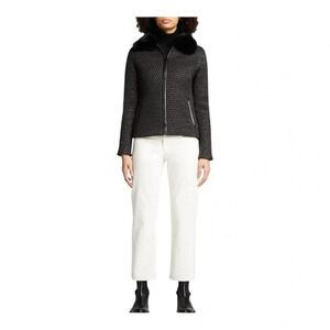 KELLI KOURI Quilted Vegan Leather Jacket w/ Fur‎ Collar Medium
